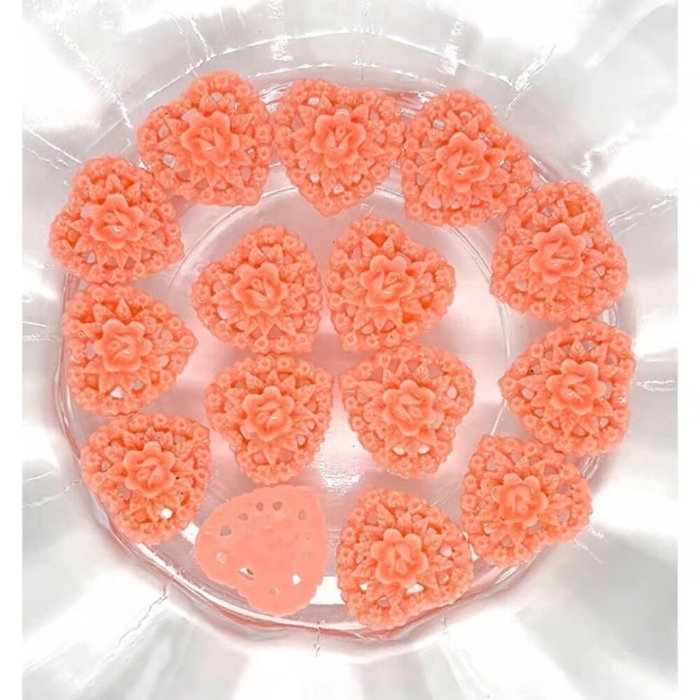 15pcs Beads for Jewelry #20712  Pink Resin Cabochon Heart